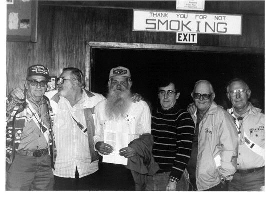 Old Scouts  L-R Ralph Hauser, Laddie Williams, Raymond “Tiny” Edge, Dr. Bill King, James Dunn, and Wayne Bailey at 30th Anniversary of Eckale Yakanen A Lodge 1992